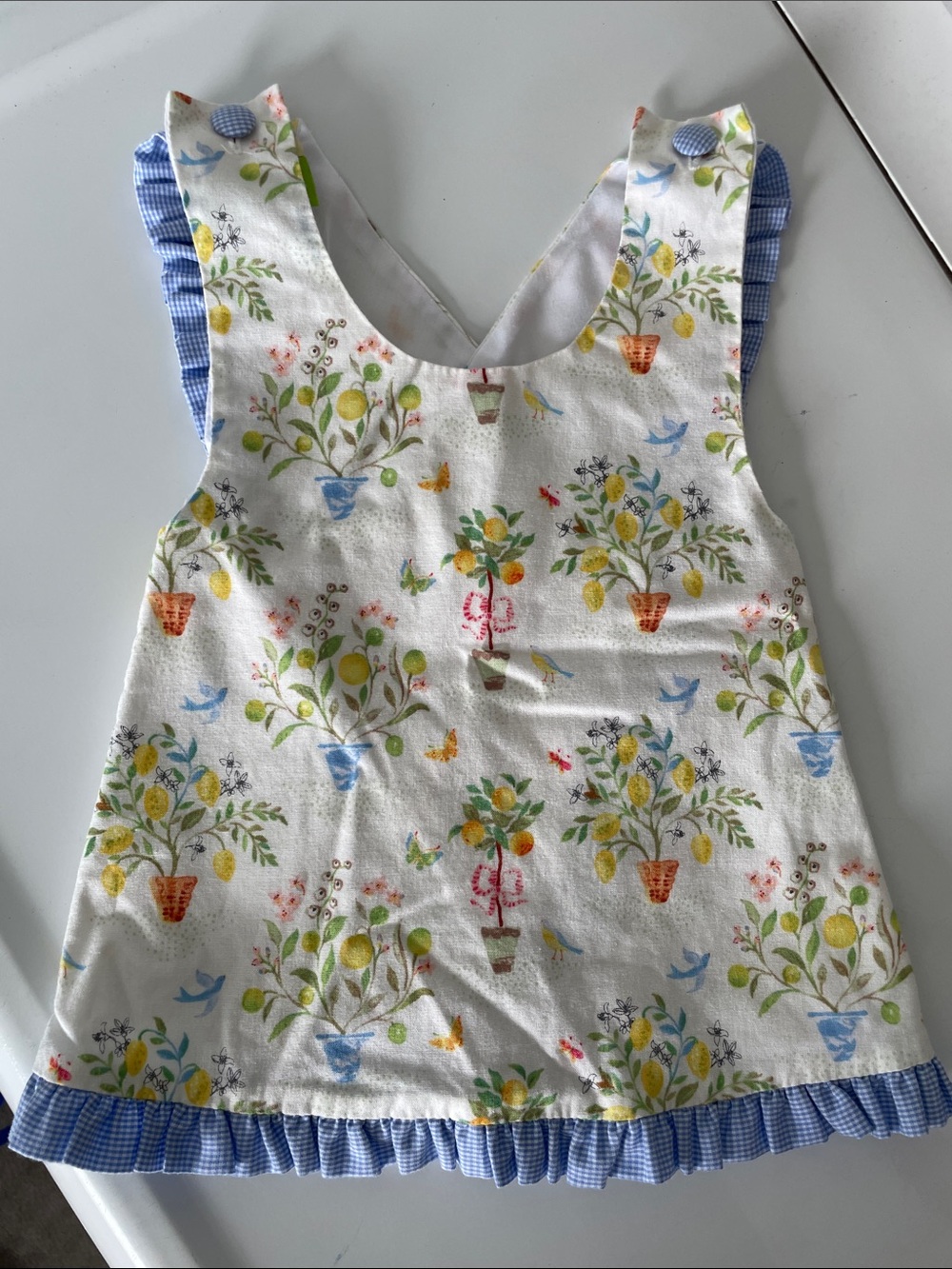 White Floral Lemon Print Ruffle Dress Top for Kids
